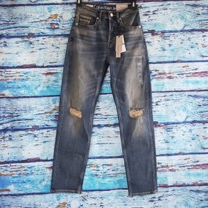 Calvin Klein high rise straight destructed jeans